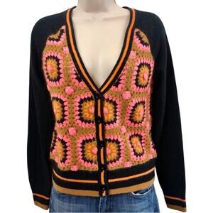 Y2k Juicy Couture Crochet Granny Square Wool Cashmere Cardigan Sweater